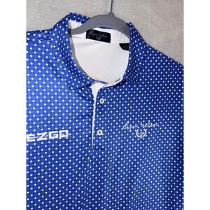 Mens‎ EZGO Medium Byron Nelson Golf Polo Shirt Blue White Dot Print Short Sleeve